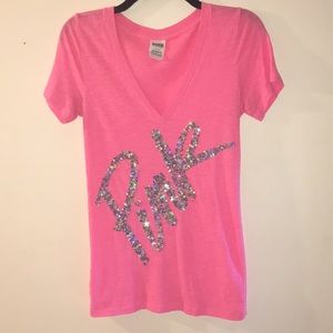 PINK Sequin V-Neck Shirt Size S